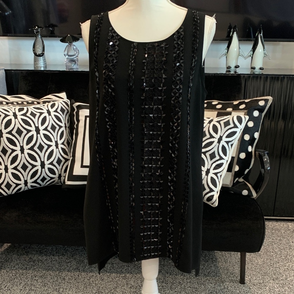 NWT Lafayette 148 Black Sequined Sleeveless Top